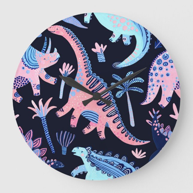 Cute cartoon dinosaurs pattern. large clock (Front)