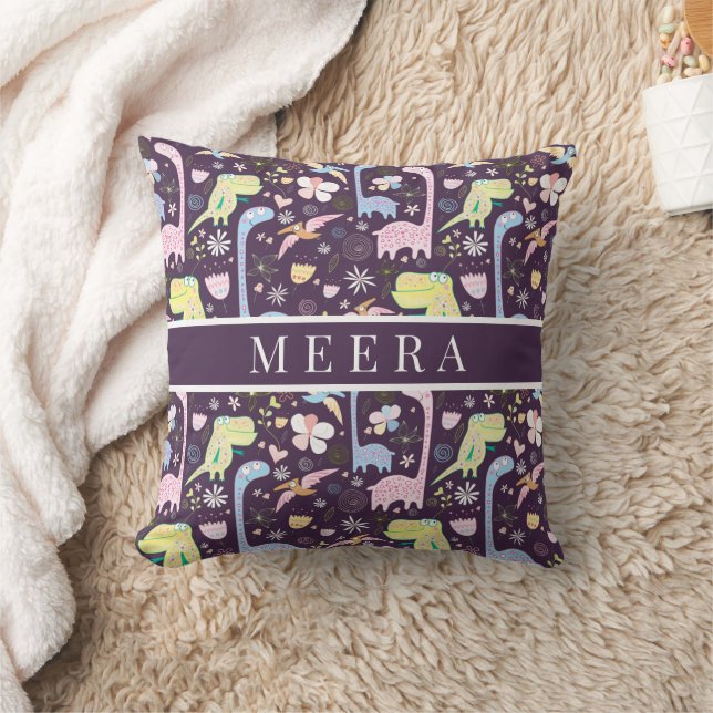 Cute Cartoon Dinosaurs Pattern Name Purple Cushion (Blanket)