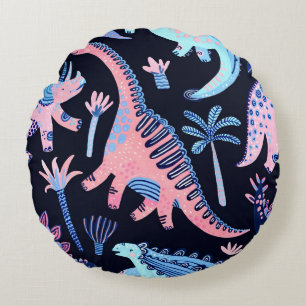 Cute cartoon dinosaurs pattern. round cushion