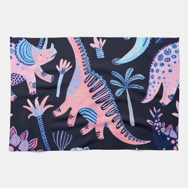 Cute cartoon dinosaurs pattern. tea towel (Horizontal)