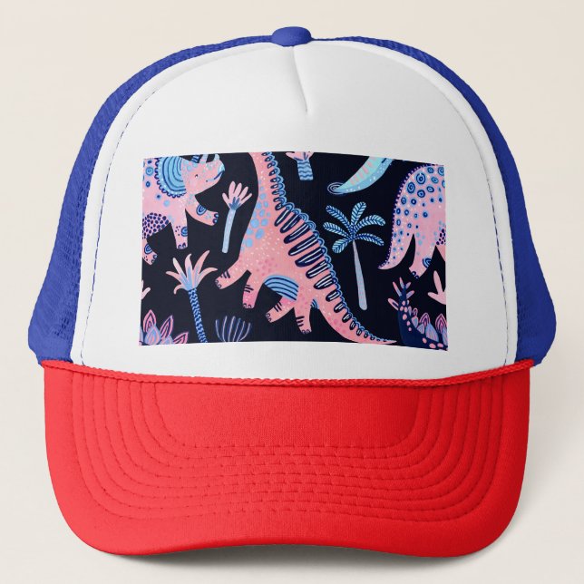 Cute cartoon dinosaurs pattern. trucker hat (Front)