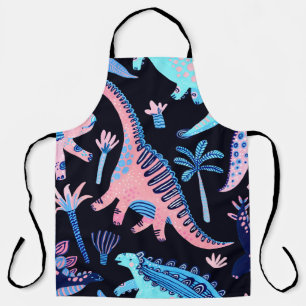Cute cartoon dinosaurs seamless pattern in scandin apron