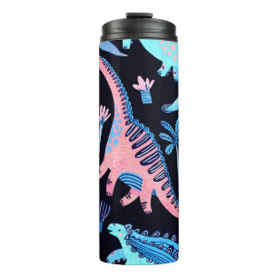 Cute cartoon dinosaurs seamless pattern in scandin thermal tumbler