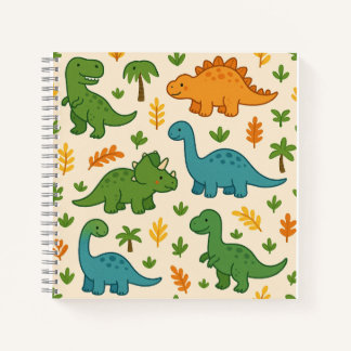 Cute Cartoon Dinosaurs with Leaves – Fun Prehistor Notebook