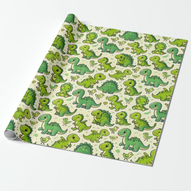 Cute cartoon dinosaurs wrapping paper (Unrolled)