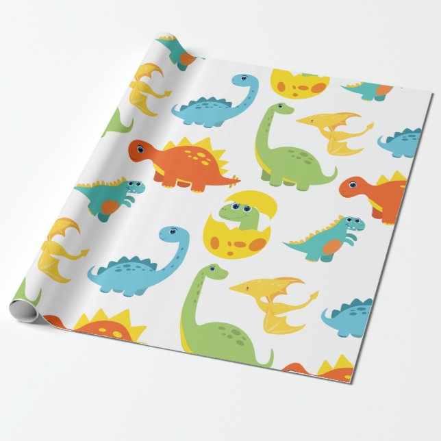 Cute cartoon dinosaurs wrapping paper (Unrolled)