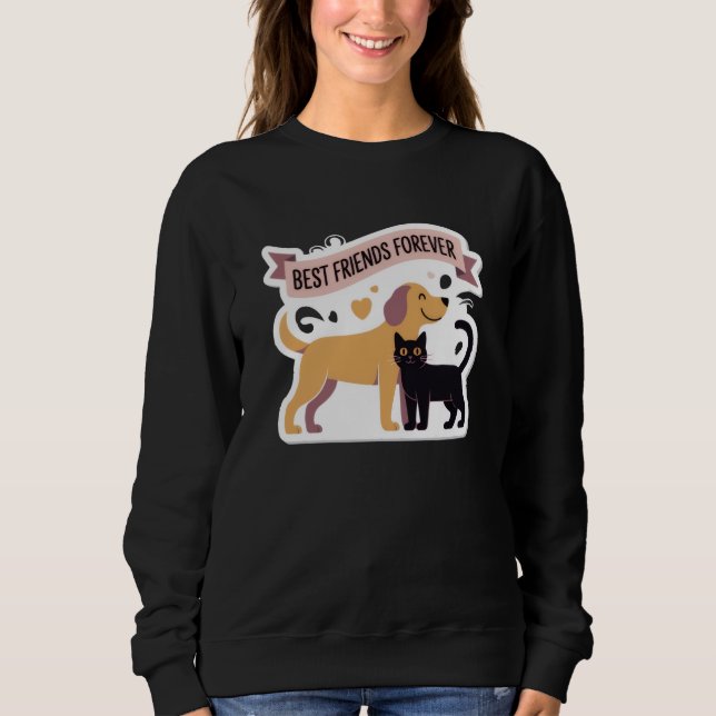 "Cute cartoon dog and cat best friends, T-Shirt Sweatshirt (Front)