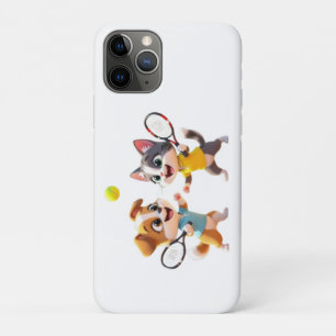 Cute Cartoon Dog and Cat Playing Padel Tennis – Fu iPhone 11 Pro Case