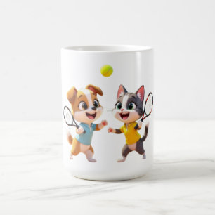Cute Cartoon Dog and Cat Playing Padel Tennis – Fu Coffee Mug