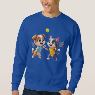 Cute Cartoon Dog and Cat Playing Padel Tennis – Fu Sweatshirt