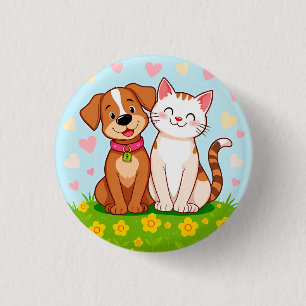 Cute Cartoon Dog and Cat Sitting Together 3 Cm Round Badge
