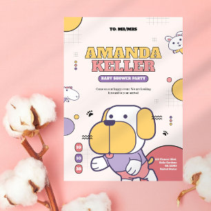 Cute Cartoon Dog Baby Shower Invitation