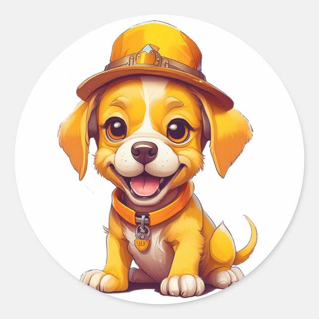Cute cartoon dog classic round sticker (Front)