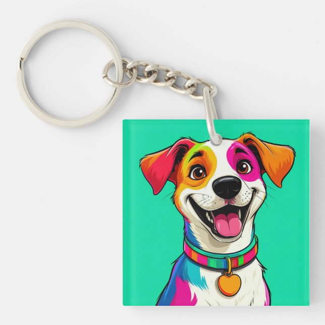 Cute Cartoon Dog Illustration Key Ring (Front)
