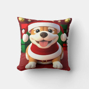 Cute Cartoon Dog in Santa Outfit  Cushion