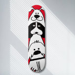Cute Cartoon Dog Minimalist Pet Design Skateboard<br><div class="desc">Add some playful personality to your skate setup with this adorable dog-themed skateboard deck! Featuring three stacked cartoon-style dogs in a bold black-and-white design against a bright background, this board is perfect for dog lovers, pet groomers, and skaters who appreciate a fun, modern aesthetic. This high-quality skateboard deck is designed...</div>