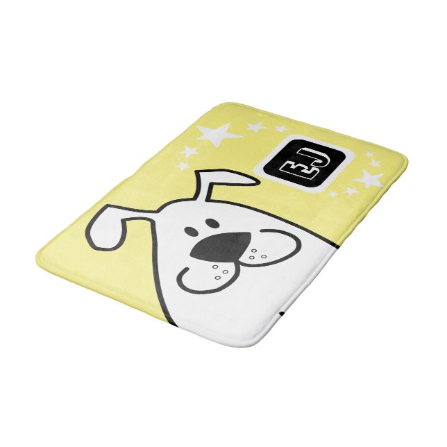 Cute Cartoon Dog Monogram  Bath Mat (Angled)