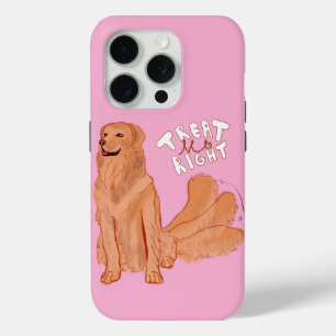 Cute Cartoon Dog Quote "Treat Me Right" iPhone 15 Pro Case