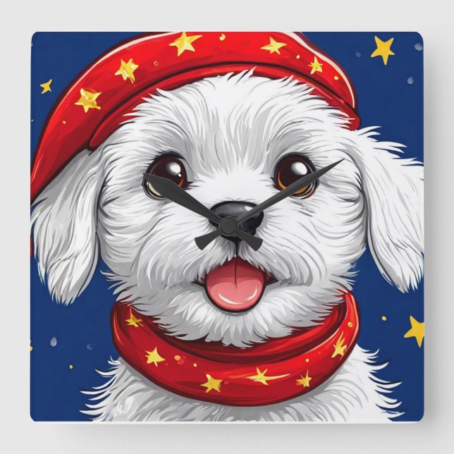 Cute cartoon dog square wall clock (Front)