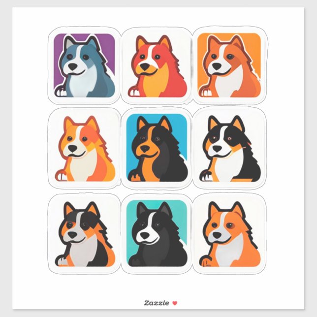 Cute Cartoon Dog Sticker Set With Bright Colours (Sheet)
