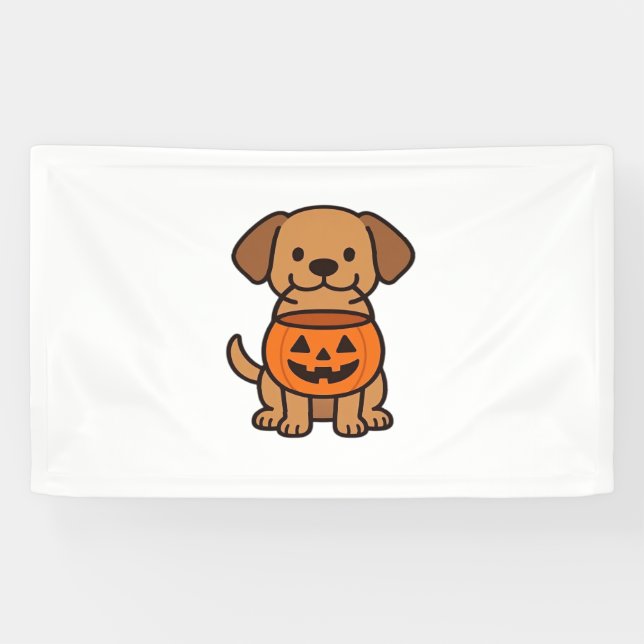 Cute Cartoon Dog Trick-or-Treating Classic T-Shirt Banner (Horizontal)