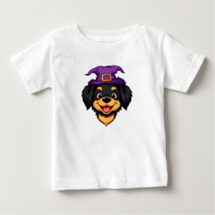 Cute Cartoon Dog Wearing a Purple Witch Hat Baby T-Shirt