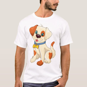 Cute Cartoon Dog with Blue Collar T-Shirt