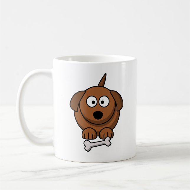 Cute Cartoon Dog with Bone Coffee Mug (Left)