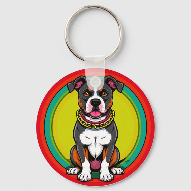 Cute Cartoon Dog with Collar Key Ring (Front)
