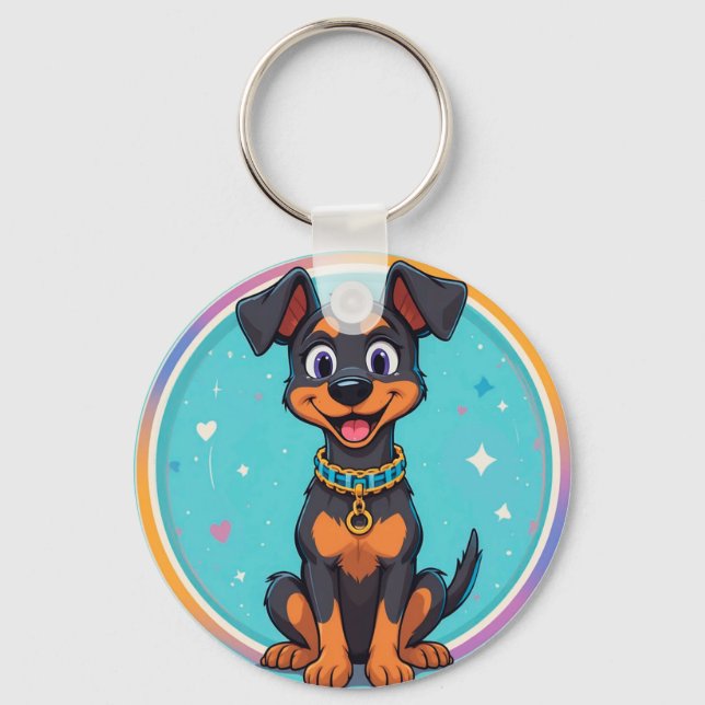 Cute Cartoon Dog With Collar Key Ring (Front)