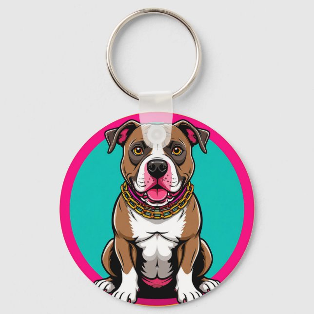 Cute Cartoon Dog with Collar Key Ring (Front)