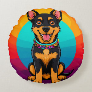 Cute Cartoon Dog with Collar Round Cushion