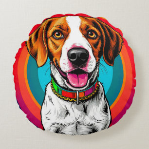 Cute Cartoon Dog with Collar Round Cushion