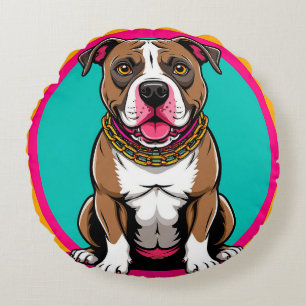 Cute Cartoon Dog with Collar Round Cushion