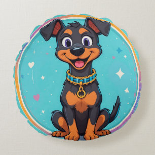 Cute Cartoon Dog With Collar Round Cushion