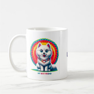 Cute Cartoon Dog with Colourful Artistic Backgroun Coffee Mug