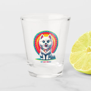 Cute Cartoon Dog with Colourful Artistic Backgroun Shot Glass
