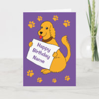Cute Cartoon Dog with Message Purple Birthday