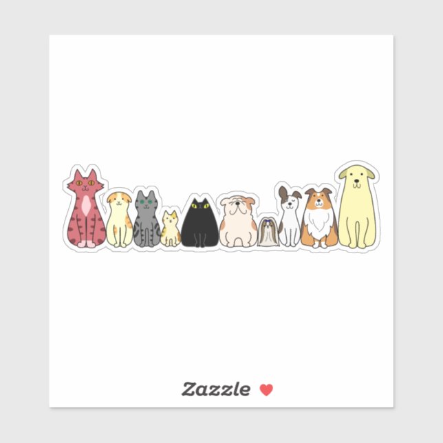 cute cartoon dogs and cats in a row sticker (Sheet)