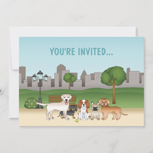 Cute Cartoon Dogs In A Park Birthday Invitation (Front)