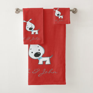 Cute Cartoon Dogs In Love -Personalised Bath Towel Set