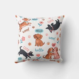 Cute Cartoon Dogs Playful Summer Aesthetic Throw P Cushion