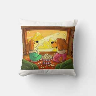 Cute cartoon dogs popcorn and movie cushion