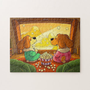 Cute cartoon dogs popcorn and movie  jigsaw puzzle