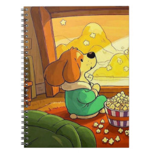 Cute cartoon dogs popcorn and movie notebook