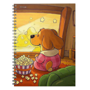Cute cartoon dogs popcorn and movie notebook