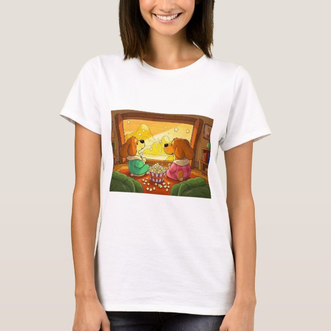 Cute cartoon dogs popcorn and movie  T-Shirt (Front)