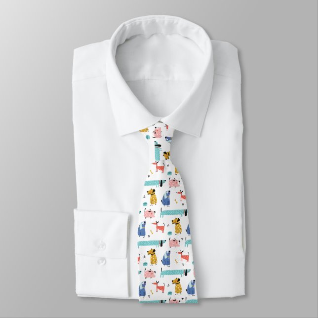 Cute Cartoon Dogs Tie (Tied)