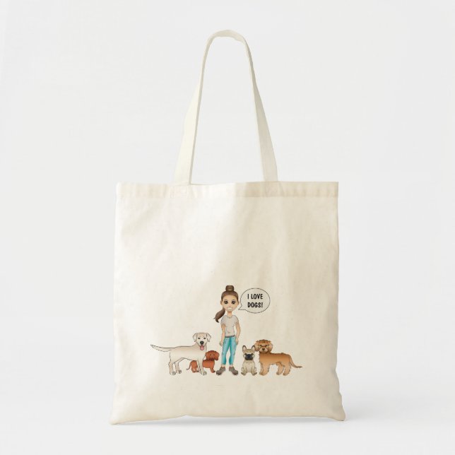 Cute Cartoon Dogs With A Cartoon Girl Tote Bag (Front)