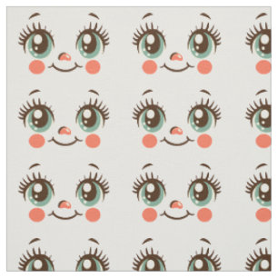cute cartoon doll face art illustrations fabric